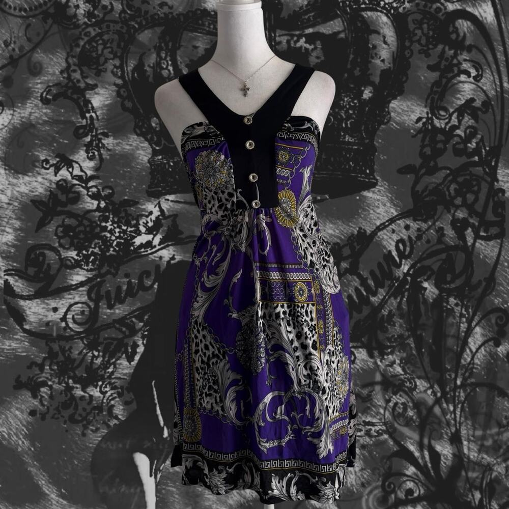baroque medallion boho grunge whimsical vintage black and purple halter dress